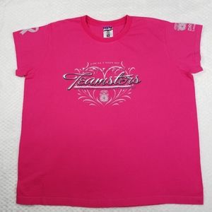 Vintage Union Made Union Teamsters Pink     Graphic T-Shirt Size 2XL